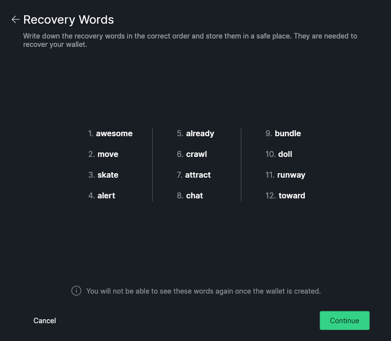 Wasabi Wallet recovery words