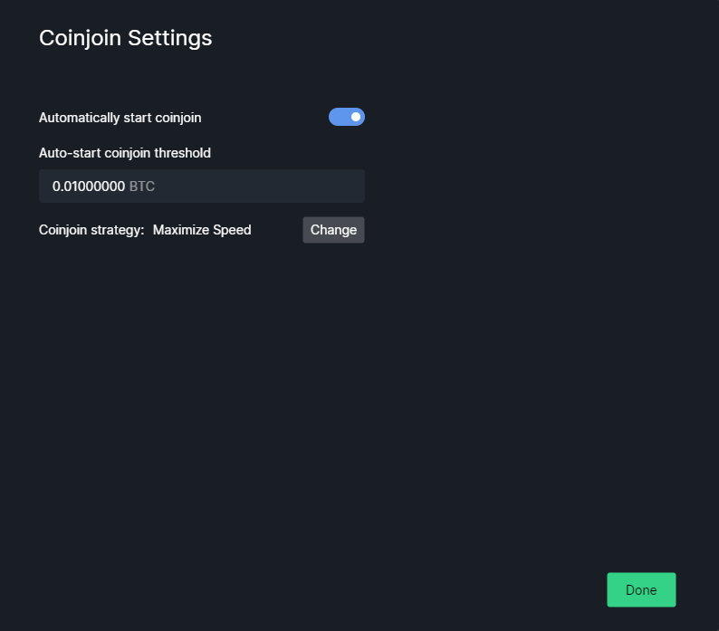 Wasabi Wallet Coinjoin Settings