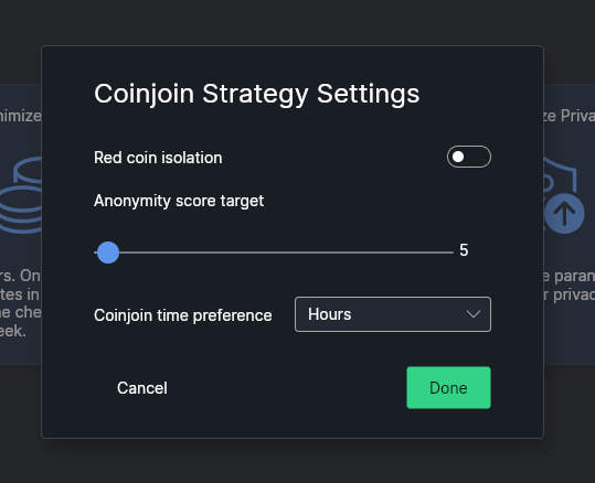 Coinjoin Strategy Settings