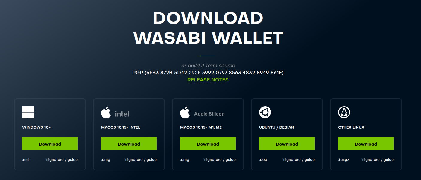 Operating systems supported by Wasabi Wallet