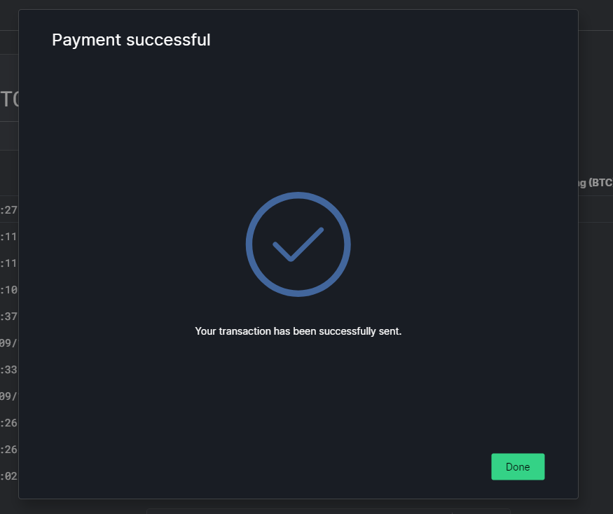 Wasabi Wallet Payment Successful